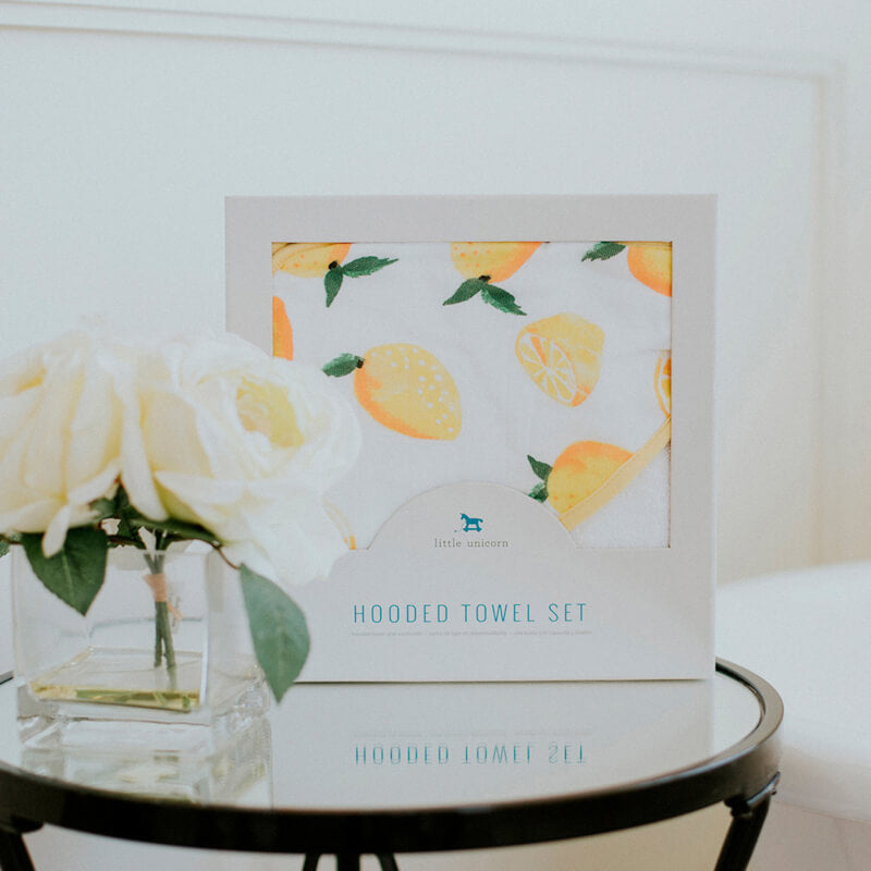 Little Unicorn Hooded Towel & Wash Cloth - Lemon