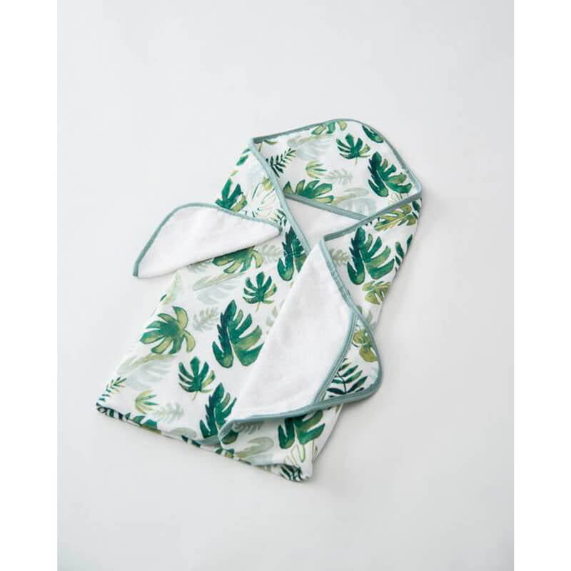 Little Unicorn Hooded Towel & Wash Cloth - Tropical Leaf