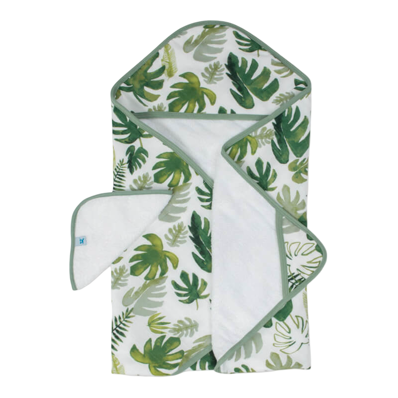 Little Unicorn Hooded Towel & Wash Cloth - Tropical Leaf