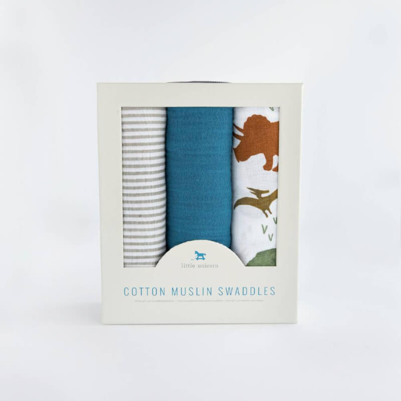 Little Unicorn Muslin Swaddle Set - Dino Friends 2