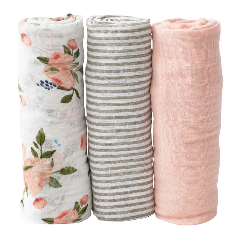 Little Unicorn Muslin Swaddle Set - Watercolour Roses