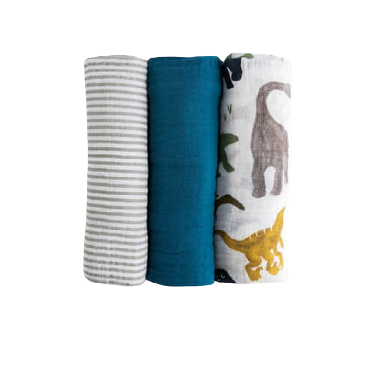 Little Unicorn Muslin Swaddle Set - Dino Friends 2