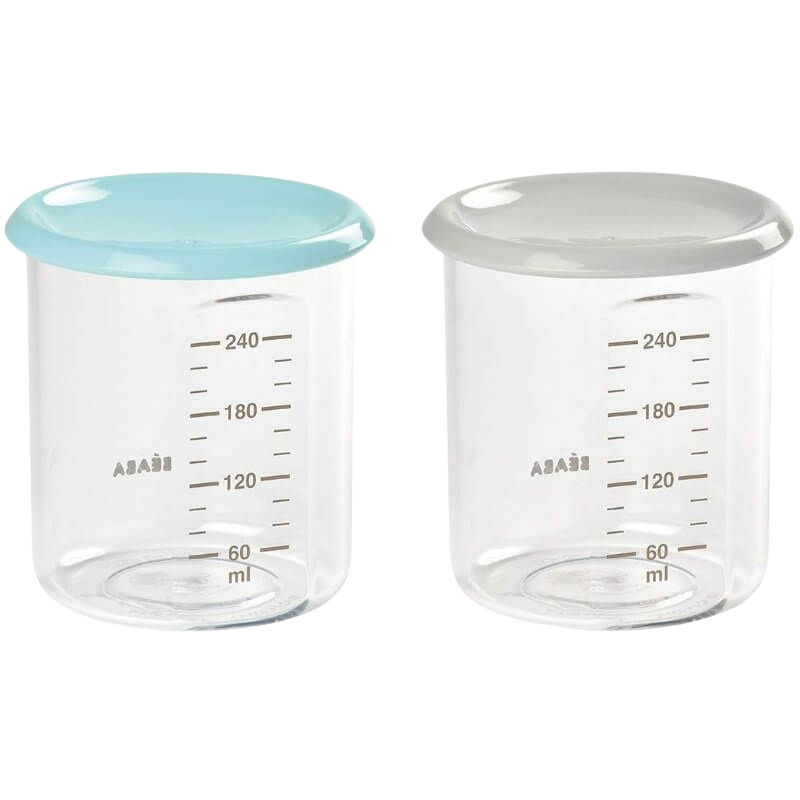 Beaba Set of 2 Maxi Portion Conservation Jar 240ml - Light Blue / Grey