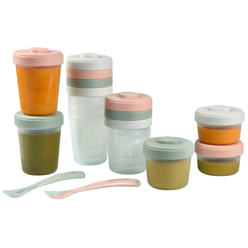 Beaba Expert Pack Meal & Food Storage Set - 12 Clip Portions + 2 Silicone Spoons - Eucalyptus