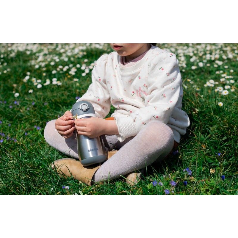 Beaba Stainless Steel Spout Bottle 350ml - Mineral Grey