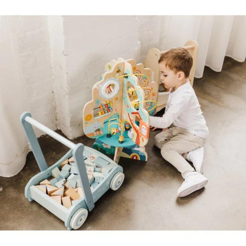 Bubble Wooden Baby Push Cart & Walker with 46 Building Blocks