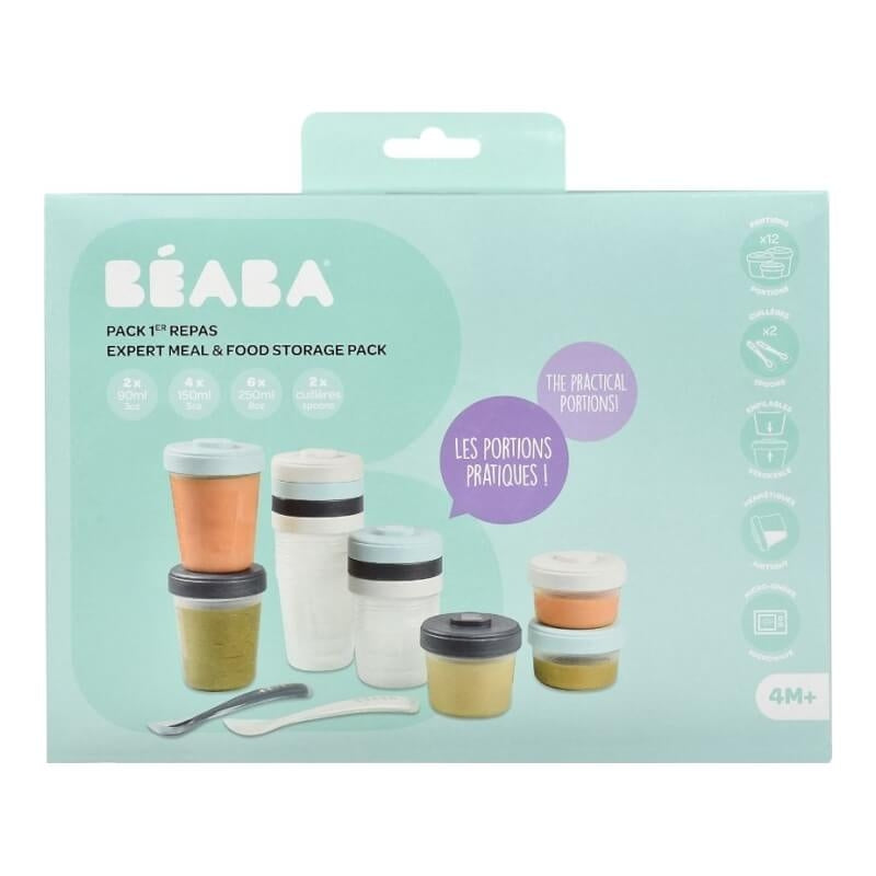 Beaba Expert Pack Meal & Food Storage Set - 12 Clip Portions + 2 Silicone Spoons - Storm