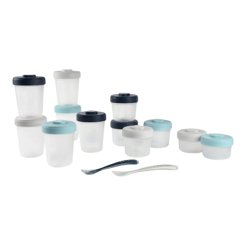 Beaba Expert Pack Meal & Food Storage Set - 12 Clip Portions + 2 Silicone Spoons - Storm