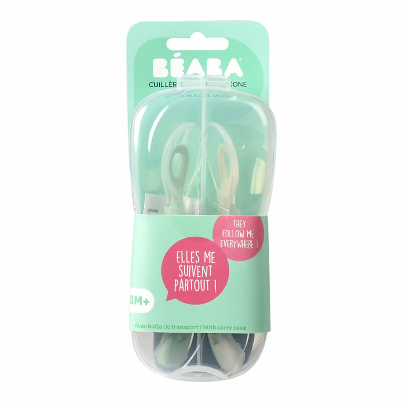 Beaba 2nd Stage Silicone Spoons 2 Pack - Velvet Grey/Sage Green