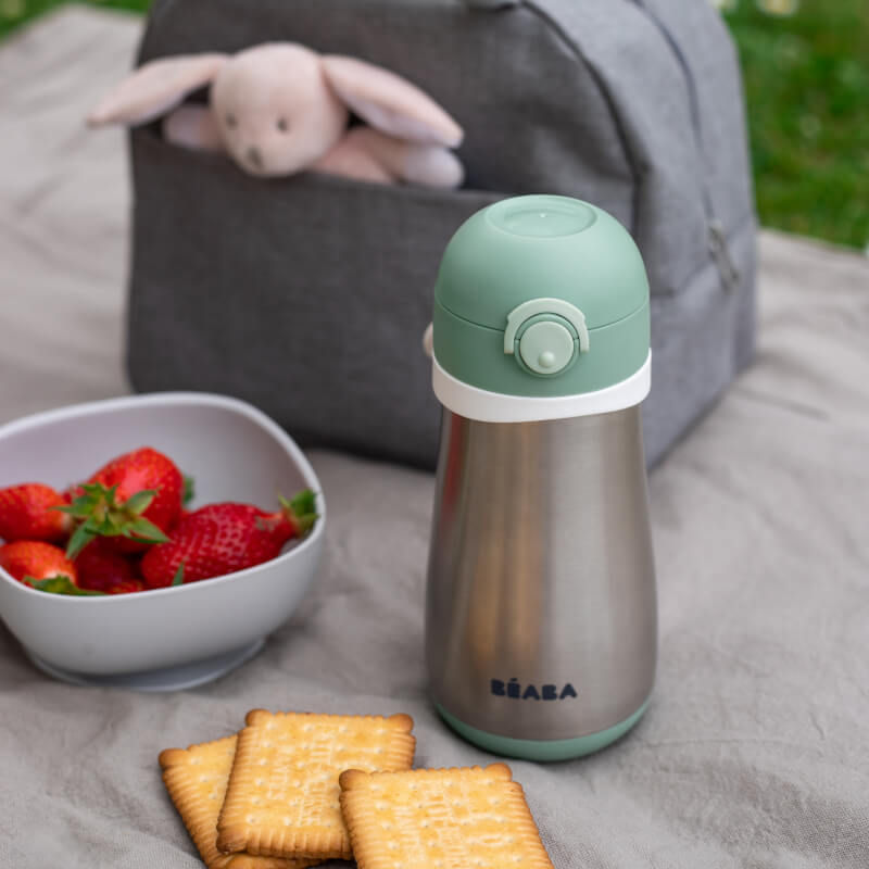 Beaba Stainless Steel Spout Bottle 350ml - Sage Green