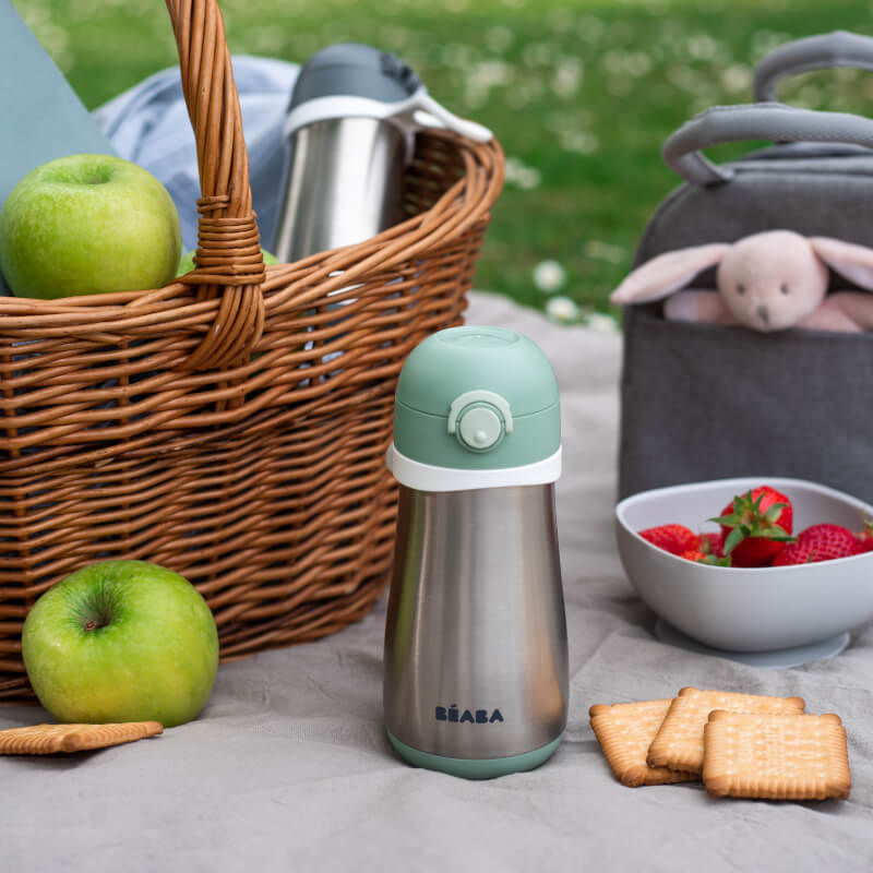 Beaba Stainless Steel Spout Bottle 350ml - Sage Green