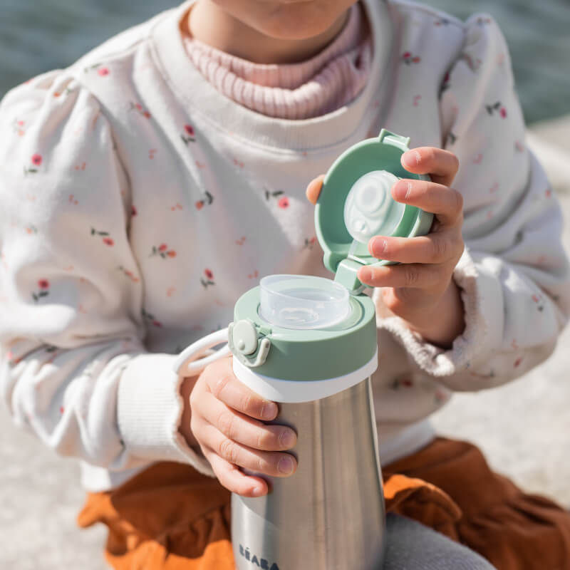 Beaba Stainless Steel Spout Bottle 350ml - Sage Green