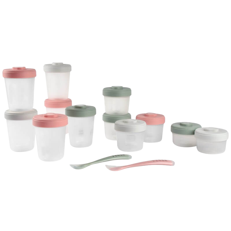 Beaba Expert Pack Meal & Food Storage Set - 12 Clip Portions + 2 Silicone Spoons - Eucalyptus