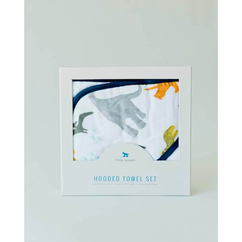 Little Unicorn Hooded Towel & Wash Cloth - Dino Friends