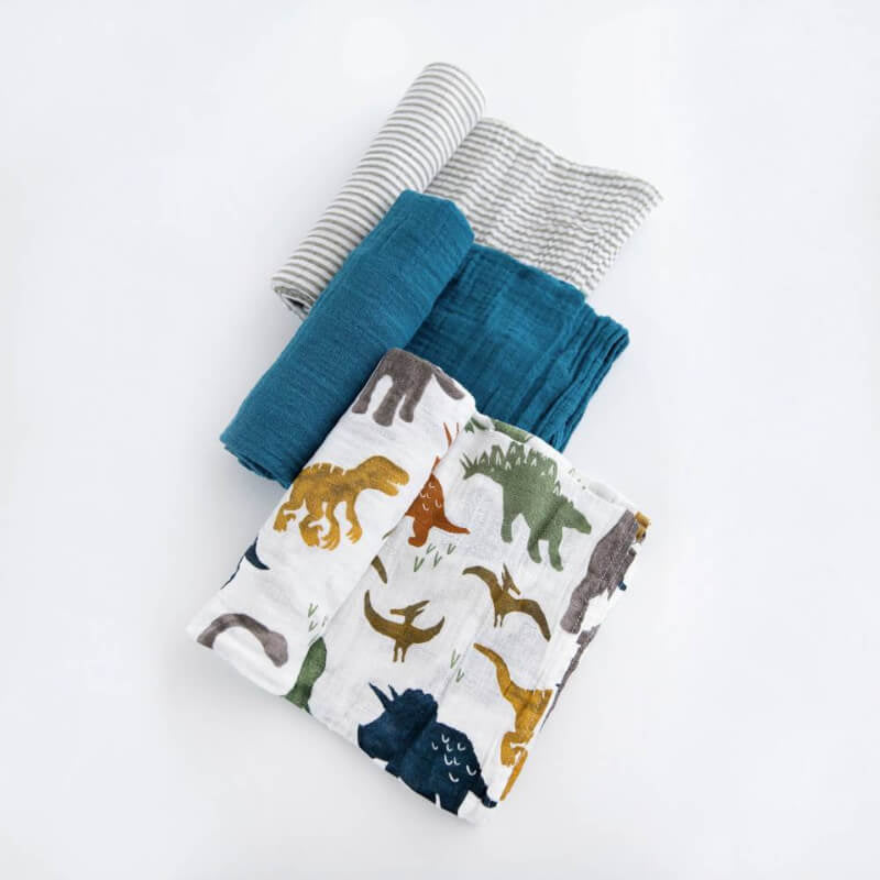 Little Unicorn Muslin Swaddle Set - Dino Friends 2