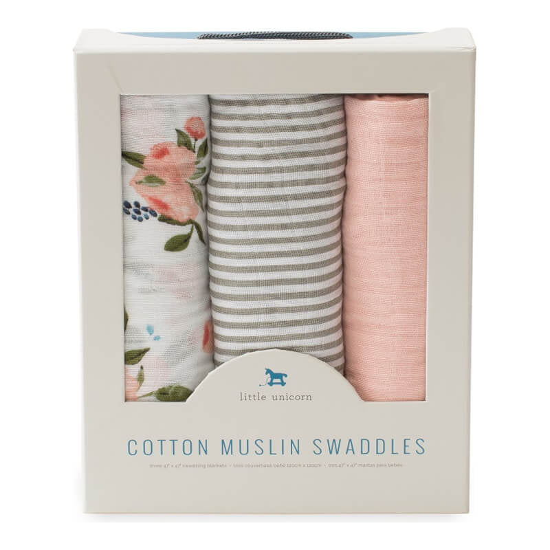 Little Unicorn Muslin Swaddle Set - Watercolour Roses