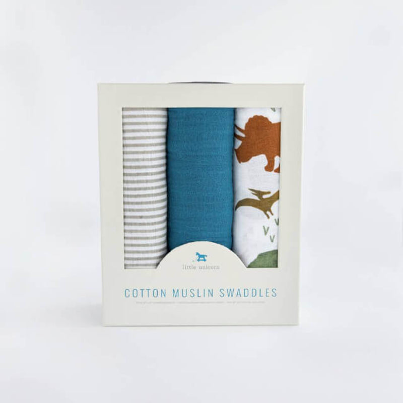 Little Unicorn Muslin Swaddle Set - Dino Friends 2
