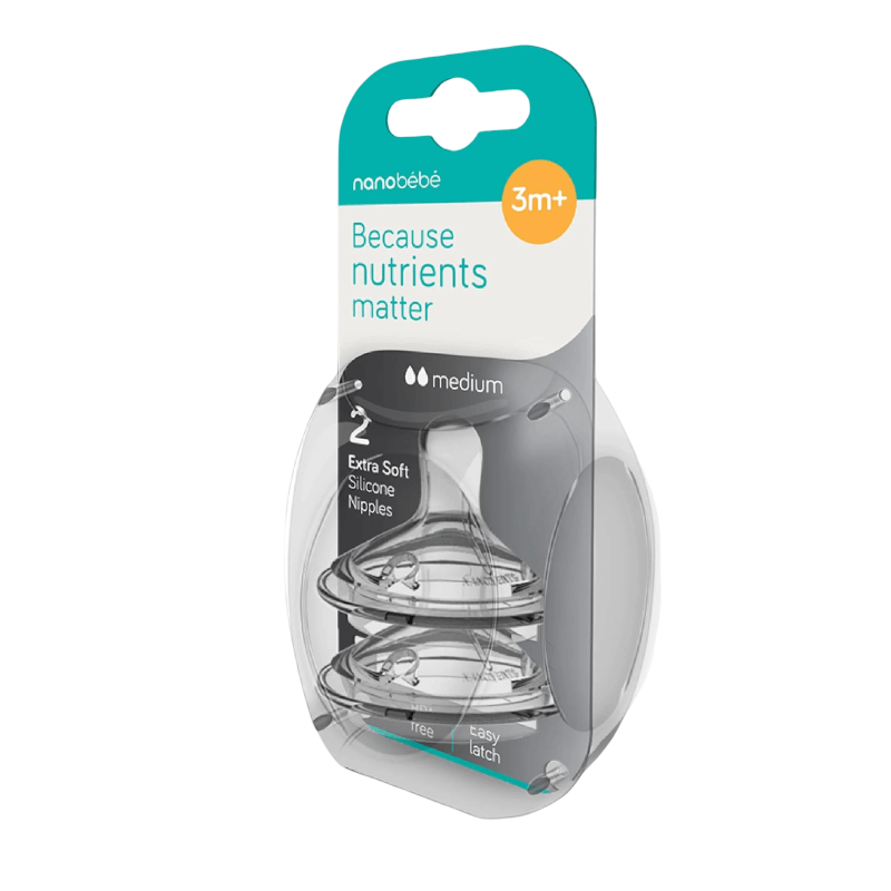 Nanobebe Silicone Teats Twin-Pack - Medium Flow