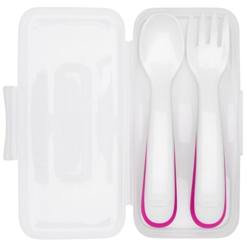 OXO Tot On-the-Go Plastic Fork and Spoon Set with Travel Case
