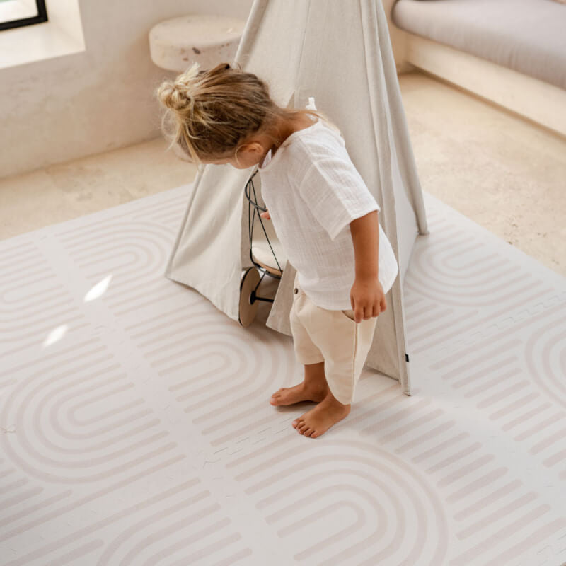 Toddlekind Premium Foam Play Mats 120x180cm - Linear Collection - Linen