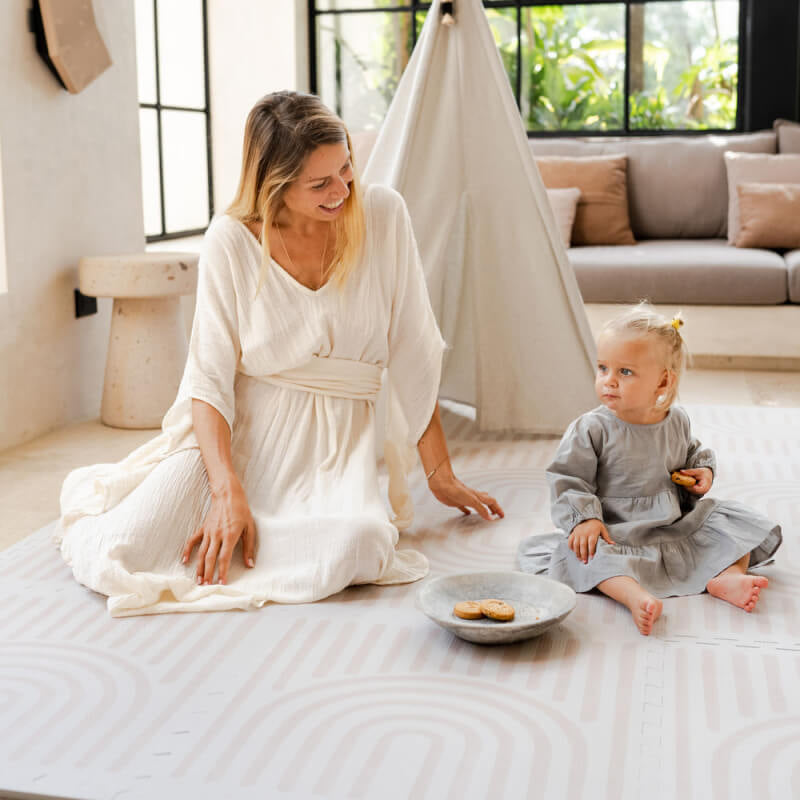 Toddlekind Premium Foam Play Mats 120x180cm - Linear Collection - Linen