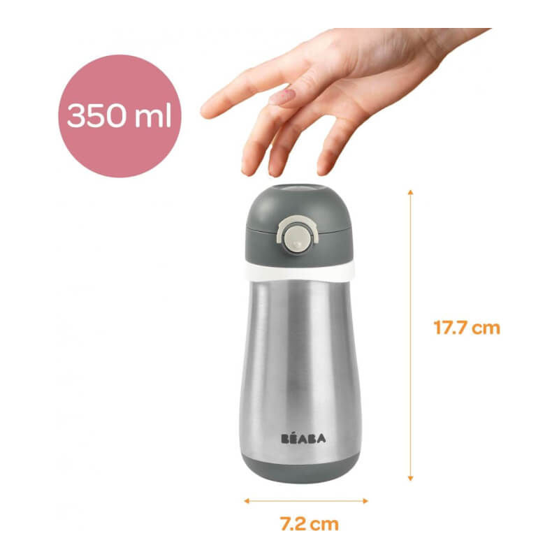 Beaba Stainless Steel Spout Bottle 350ml - Mineral Grey